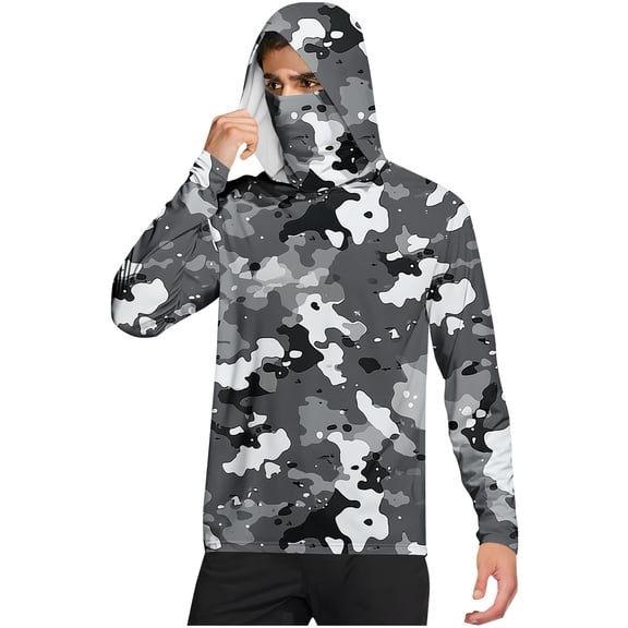 Hoodies for Men UPF 50 Sun Protection Hoodie Long Sleeve Fishing Hiking Shirt with Face Mask 2XL