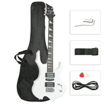 GLARRY Electric Guitar with Bag Beginner Burning Fire Style White