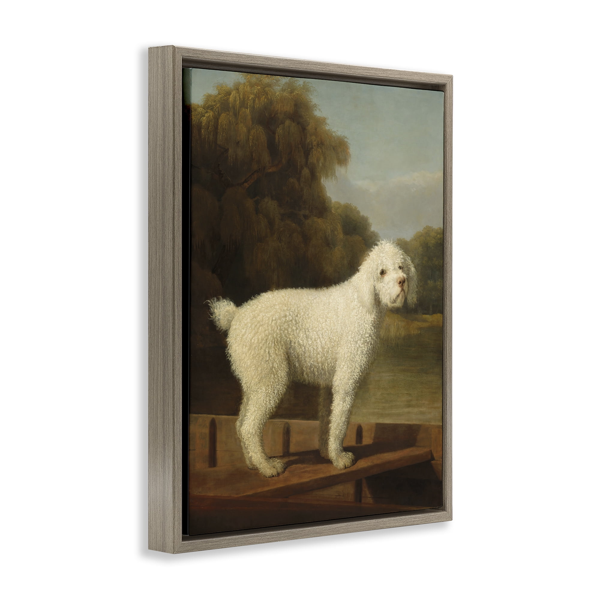 Stupell Industries White Poodle in a Punt Brown Framed Floater Canvas Wall Art, design by Tina LeCour