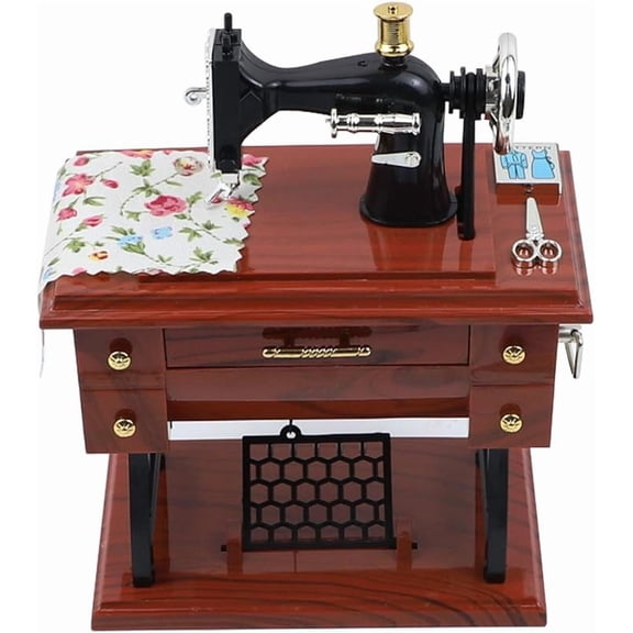 Koudindg Sewing Machine Music Box Vintage Musical Classical Desk Decor Christmas Valentine's Day 1 Pack