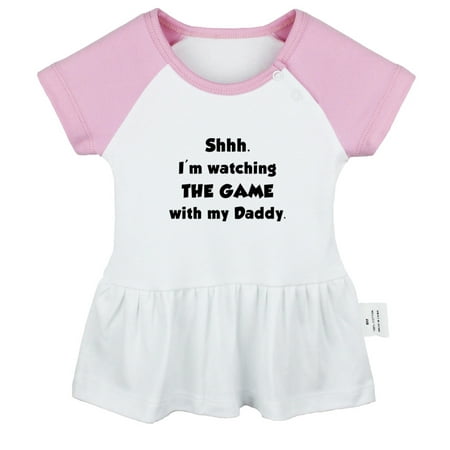 

I m Watching The Game With My Daddy Funny Dresses For Baby Newborn Babies Skirts Infant Princess Dress 0-24M Kids Graphic Clothes (Pink Raglan Dresses 6-12 Months)