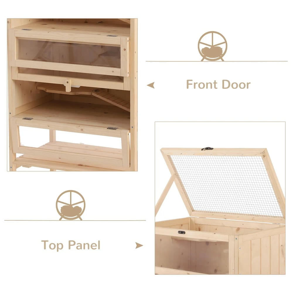 YYAo Hamster Cage, Guinea Pig Cages Mice and Rat Habitat,5-Tier Wooden Hamster Cage Mice Habitat Rat Habitat with Openable Top, Front Door and Storage Shelf