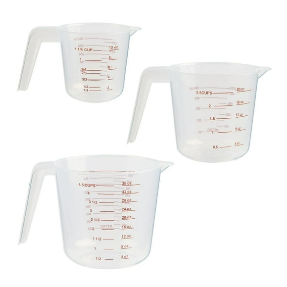 Mainstays 3-Piece Plastic Measuring Cup Set, Clear, with Pour Spouts and Space-Saving Design