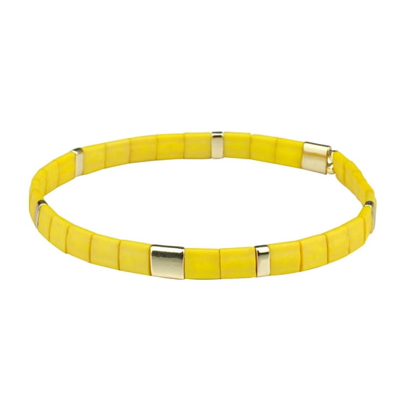 KELITCH Women Stretch Bracelets Miyuki Tila Beaded Bracelets Rainbow Strand Bracelets Beach Jewelry (Yellow 02B)