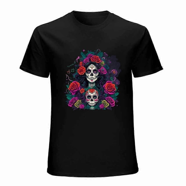 Graffiti Sugar Skull Day Of The Dead Katrina Graphic T-shirt Top Mexican Graffiti Tee