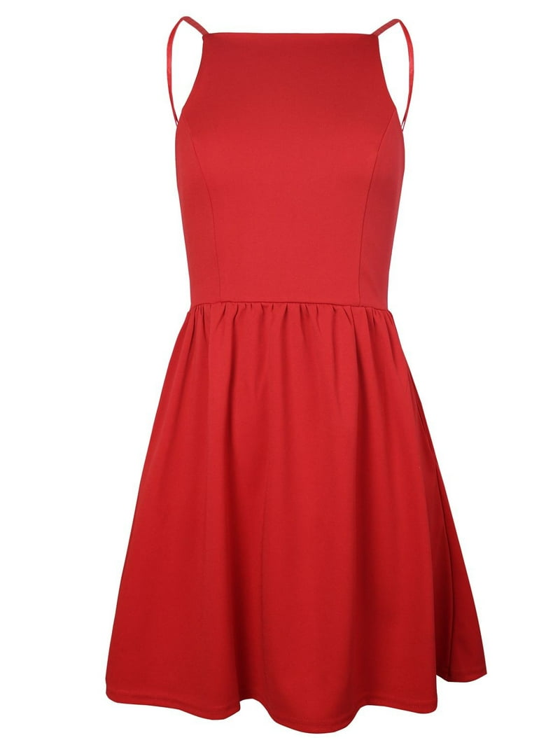 FANCYINN Women's Red Short Dress Spaghetti Strap Backless Mini Skater  Juniors Graduation Dresses Red S - Walmart.com