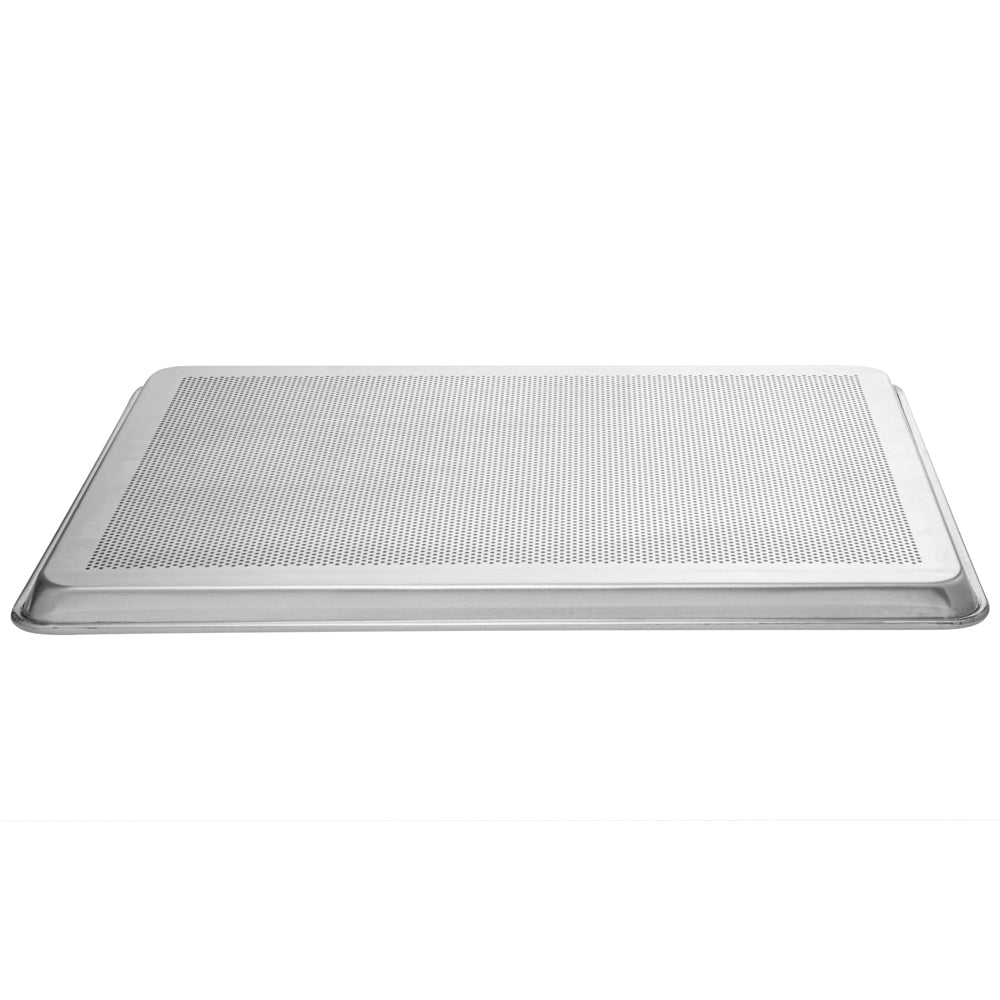 Restaurantware-Met Lux 26 x 18 x 1 Inch Baking Sheet Pan, 1 Perforated High Temp Baking Sheet - Full-Size, Freezable, Silver Aluminum Potato Chip Baking Tray