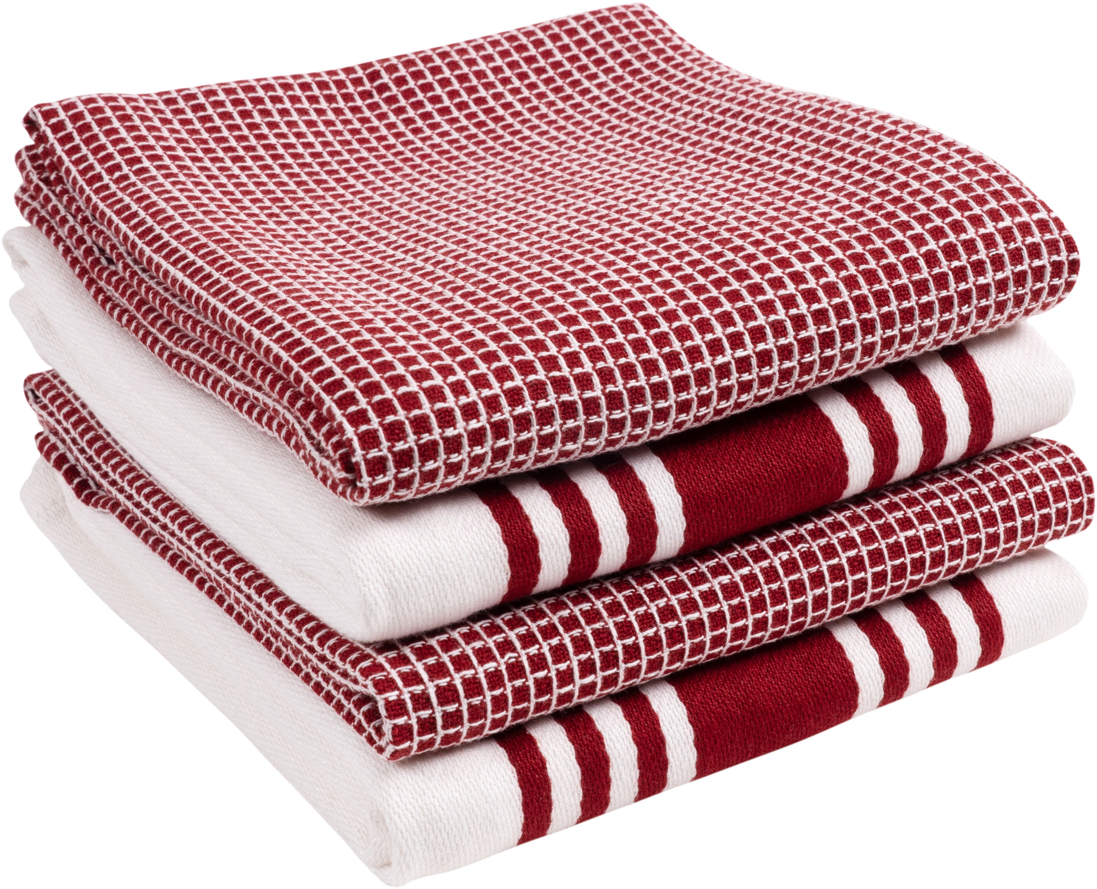 KAF Home, 4 Pack, Centerband and Waffle Flat Kitchen Towels, Absorbent