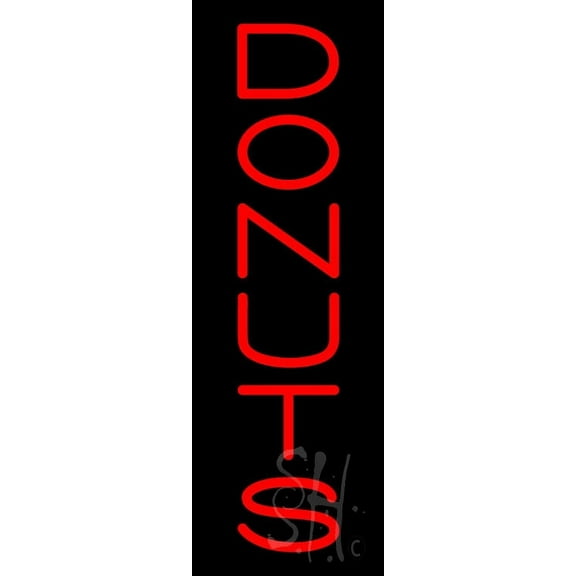 Vertical Red Donuts LED Neon Sign 24" Tall x 8" Wide, Clear Edge Cut Acrylic Backing, with Dimmer - Bright and Premium built indoor LED Neon Sign for restaurant window and interior decor.