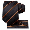 thumbnail image 3 of Hi-Tie Mens Black Orange Ties Sets Silk Stripe Formal Necktie Pocket Square Cufflinks 3Pcs Set for Business Wedding, 3 of 7
