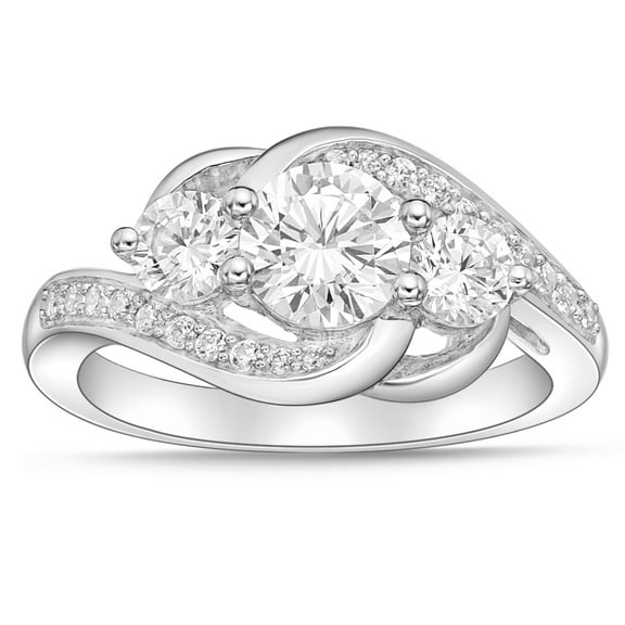Sterling Silver 3 Stones Round Simulated Diamond Ring