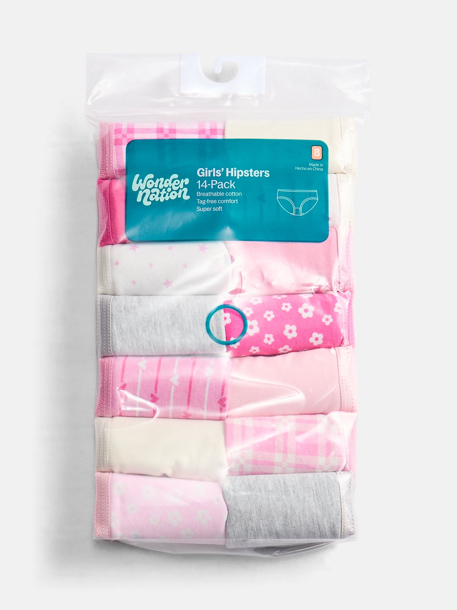 Wonder Nation Girls Cotton Hipster Underwear, 14-Pack, Sizes 4-18