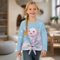 thumbnail image 4 of Xixirimido Axolotl Floral Balloon Blue Print Girls Casual Tunic Tops Knot Front Long Sleeve Loose Soft Blouse T-Shirt Cute Graphic Girls Shirts, Size 5-6, 4 of 7