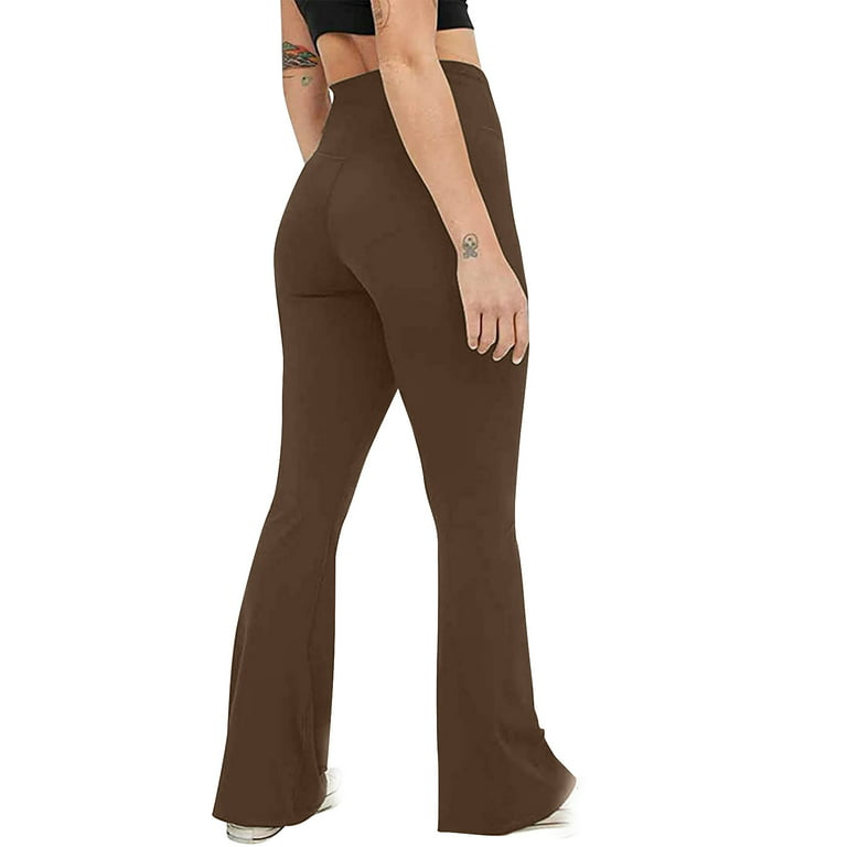 Jalioing Yoga Sweatpants Women Stretchy Cropped Rise Trackpants Skinny Cozy  High Waist Open Bottom Leg Sport Pants (Medium, Brown) 