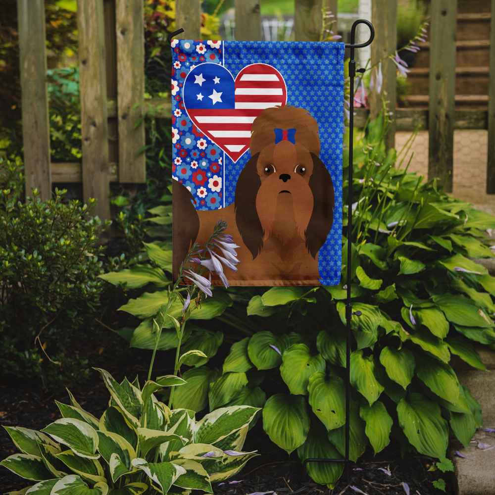 Carolines Treasures WDK5295GF 11.25 x 15.5 in. Red Shih Tzu USA American Garden Flag