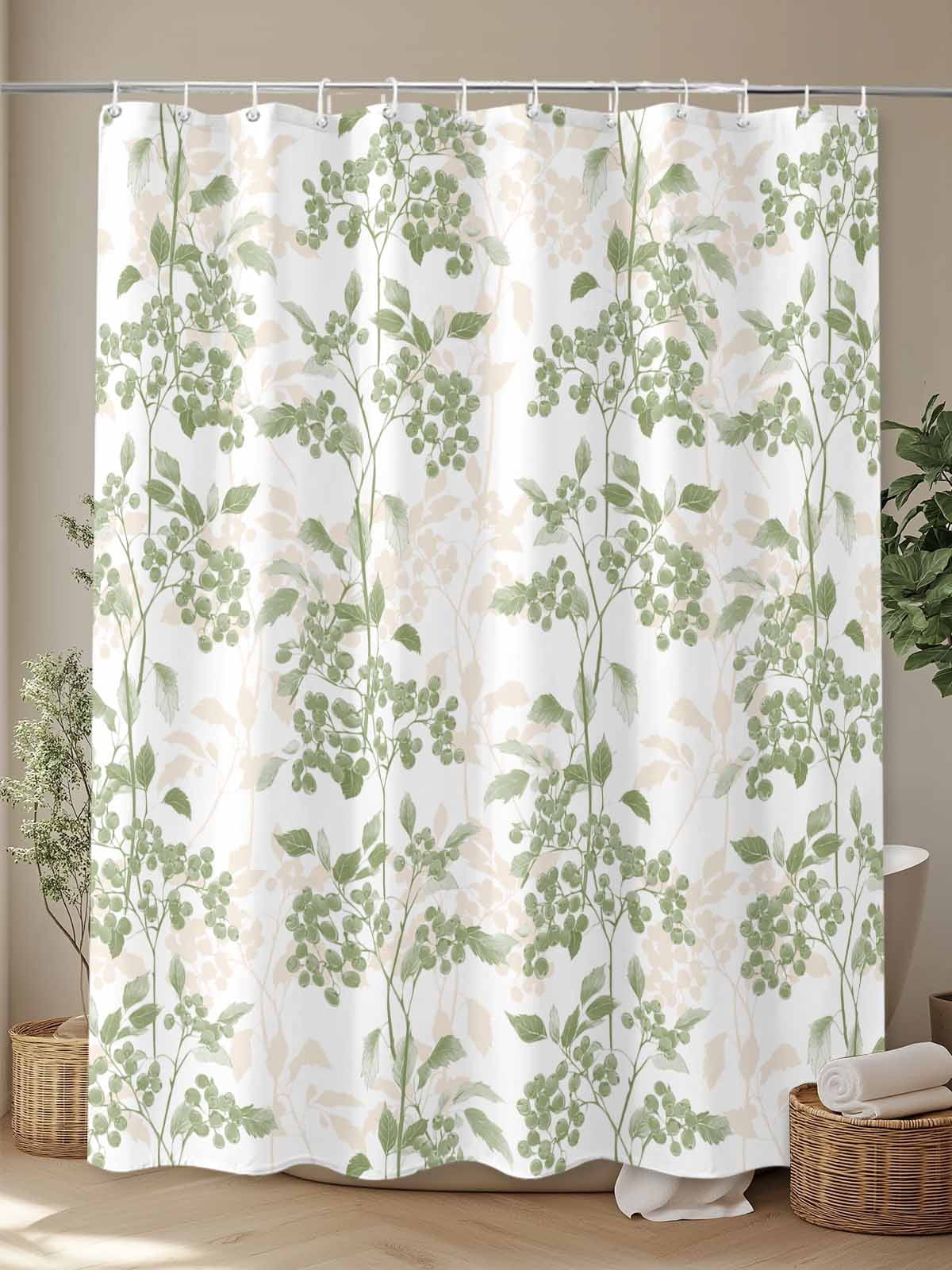 Boanket Polyester Fabric Sage Green Botanical Shower Curtain, Vintage Nature Flower Waterproof Bathtub Curtain Bathroom Decor Set with Hooks 72 x 84 Inches,