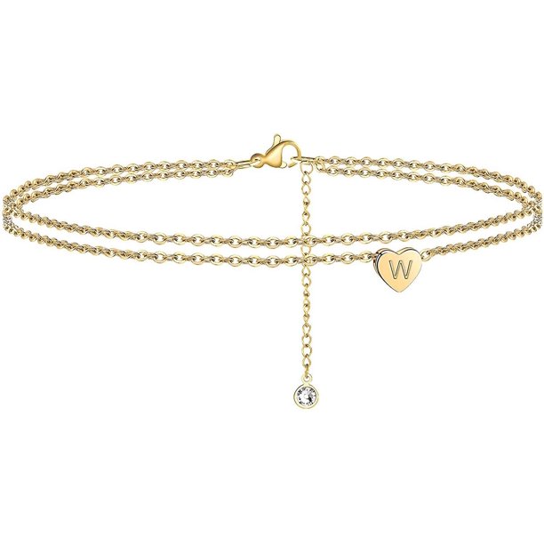 Turandoss Pulseras De Tobillo Con Inicial De Corazón Para Mujer, Tobillera En Capas Delicada Hecha A Mano Con Relleno De Oro De 14 Quilates, Pulseras De Tobillo Con Inicial De Corazón Para Mujer