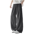 thumbnail image 1 of Ceisia Men's All-Season Solid Color Wide Gift Leg Pants Ice Silk Drape Fabric Elastic Waist Drawstring Pockets for Outdoor Casua l Daily, 1 of 8