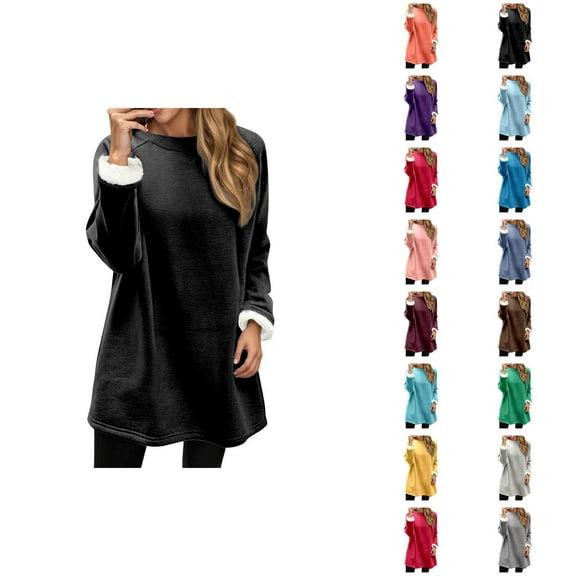 Lined Sweatshirts for Women 2025 Fall Winter Long Sleeve Crewneck Loose Casual Plain Sweatshirt Pullover Tops