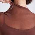 thumbnail image 4 of YYDGH Women Workout Crop Top Seamless Shirt Athletic Long Sleeve Mock Neck Mesh Yoga Fitness Tight Tee Brown M, 4 of 7