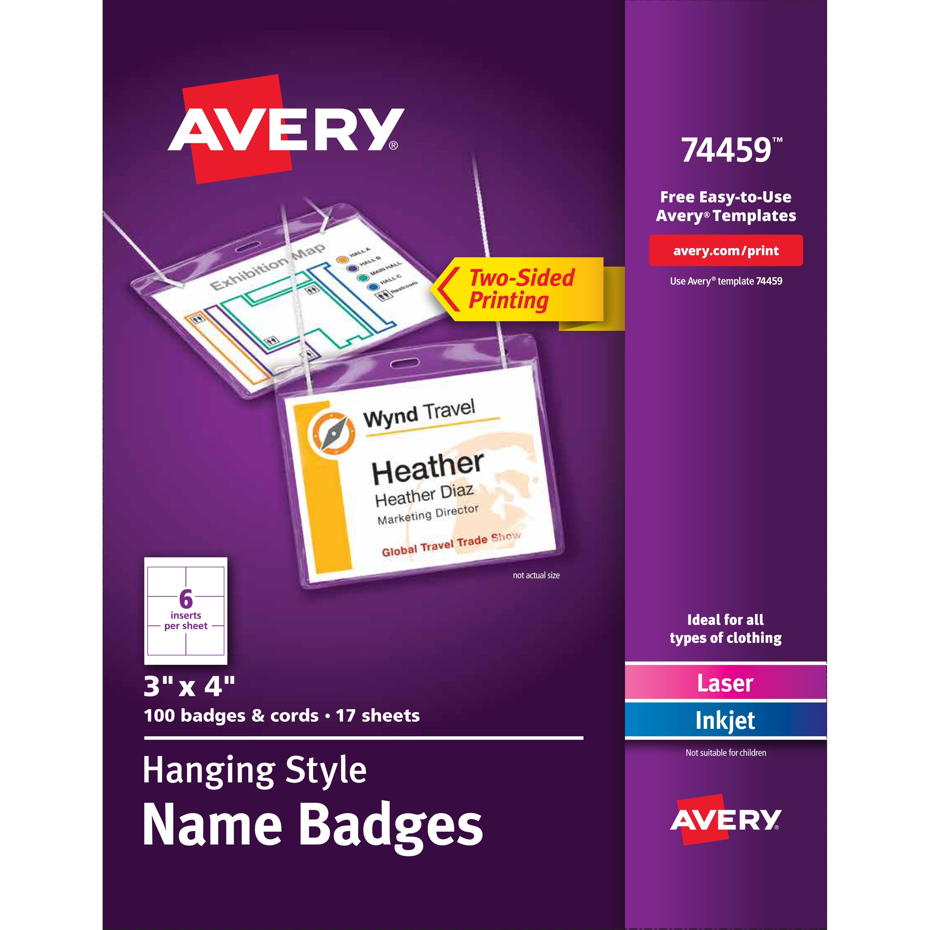 Avery Customizable Name Badges, 3" x 4", 100 Badge Holders and Cords