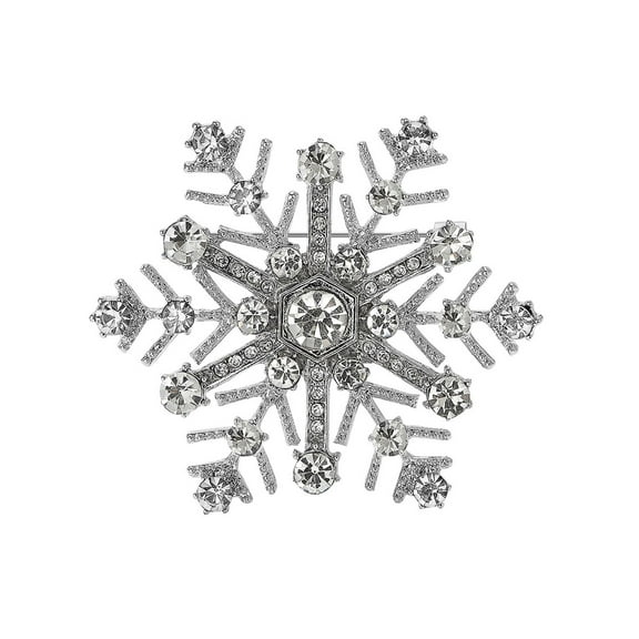 Glittering Rhinestones Snowflake Alloy Safety Lapel Pin Festive Winter Brooch For Coat Bag or Scarf Styling