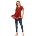 thumbnail image 5 of Sakkas Ash Speckled Tiedye Embroidered Cap Sleeve Blouse Top With Embroidery Hems - Red - One Size, 5 of 5