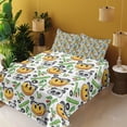 thumbnail image 2 of Ambesonne Emoji Fitted & Top Sheet Set with Sham, Panda and Exotic Branches, Lime Green Grey Orange, 2 of 5