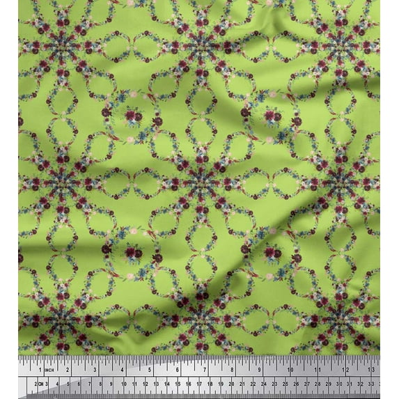 Soimoi Green Viscose Chiffon Fabric Floral Wreath Geometric Fabric Prints By Yard 42 Inch Wide