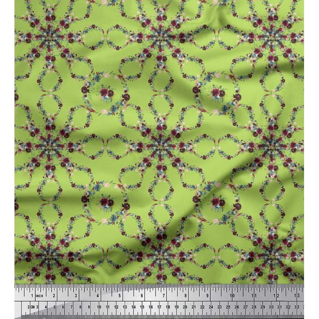 Soimoi Green Velvet Fabric Floral Wreath Geometric Decor Fabric Printed Yard 60 Inch Wide