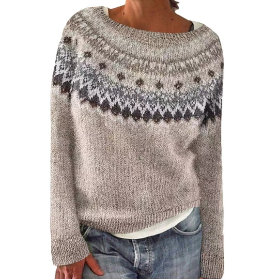 Gkeoshab Pullover Sweaters for Women Round Neck Long Sleeve Shirts for Women Casual Fall Tops Lightweight Tunic Sweaters Fashion Clothes Loose Fit 2026 Beige L