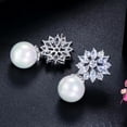 thumbnail image 5 of EOEMY Gorgeous White Gold Plated Cubic Zircon Bridal Flower Leaf Pearl Dangle Earrings, 5 of 9
