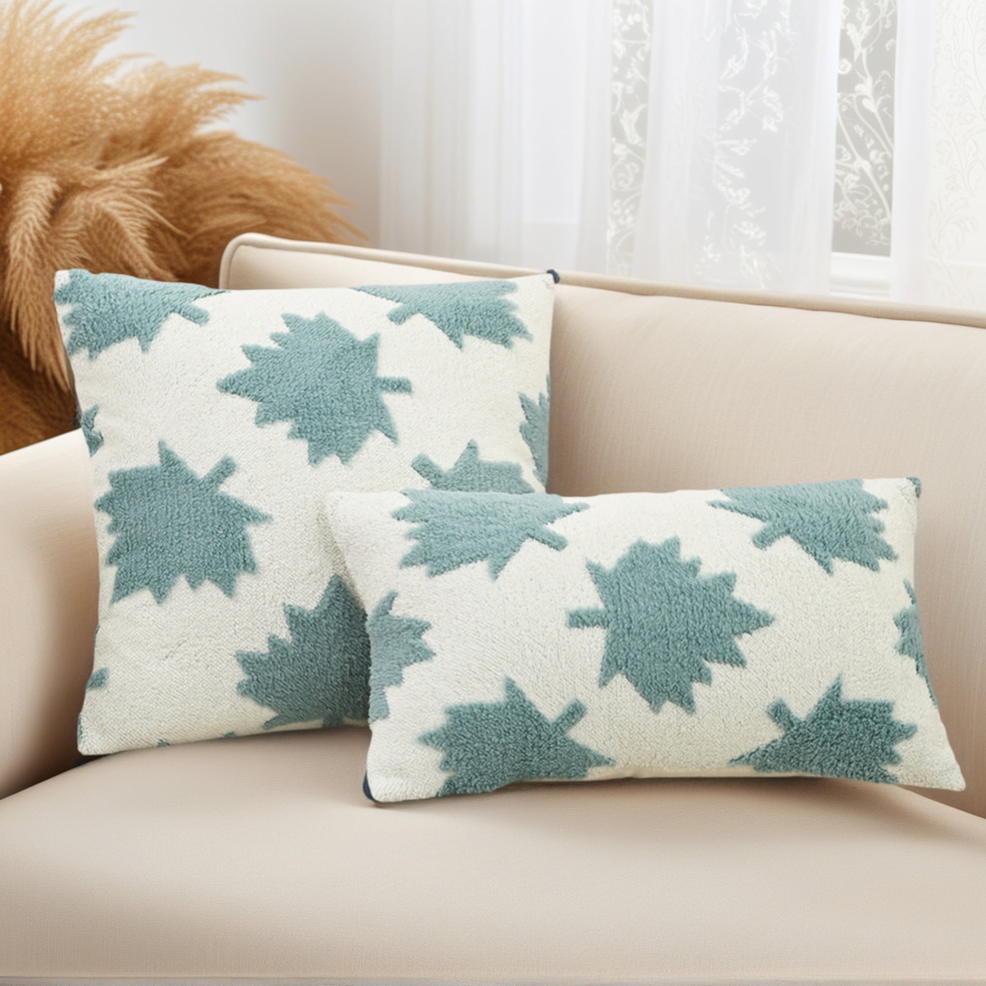 Unique Bargains Pack of 2 Maple Leaf Jacquard Throw Pillow Covers 18"x18" Blue