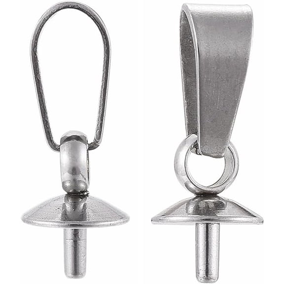 Tarnish Resistant 304 Stainless Steel Peg Bails Pendants For Half Drilled Beads 12.5x5mm Pin: 1mm Hole: 2.5mm 304 Stainless Steel