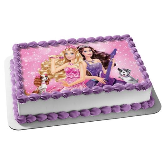 Barbie Theme Personalised PRECUT Cake Topper 8 Inch Round Edible Icing Sheet Birthday Decoration