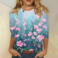 thumbnail image 2 of CYMMPU Vintage Floral Printed 3/4 Length Sleeve Shirts Summer Fall Basic Tees Business Work Blouses Crewneck Fashion Tunic Tops 2025 Clothes for Women Multicolor M, 2 of 5