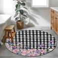 thumbnail image 3 of Round Rugs 3Ft, Spring Floral Round Area Rug Washable Indoor Throw Carpet, Black White Checkered Farmhouse Butterfly Small Non Slip Circle Rug for Bedroom Living Room Home Decor Aesthetic, 3 of 8