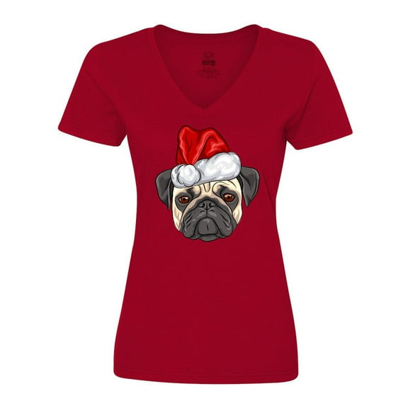 Inktastic Christmas Pug Dog Santa Women's V-Neck T-Shirt