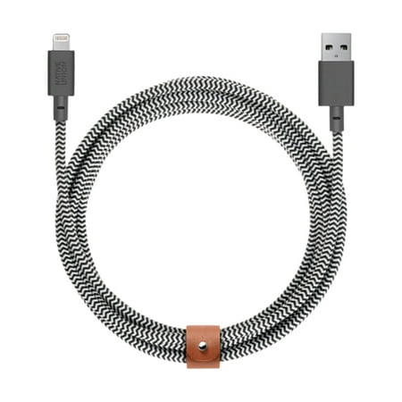 Native Union Belt Cable XL - 10ft Ultra-Strong Reinforced Durable USB-C to Lightning [MFi Certified] Charging Cable with Leather Strap for iPhone/iPad (Zebra)