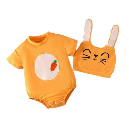 

Baby Toddler Boys Girls Short Sleeve Cartoon Rabbit Prints Rompers Jumpsuits