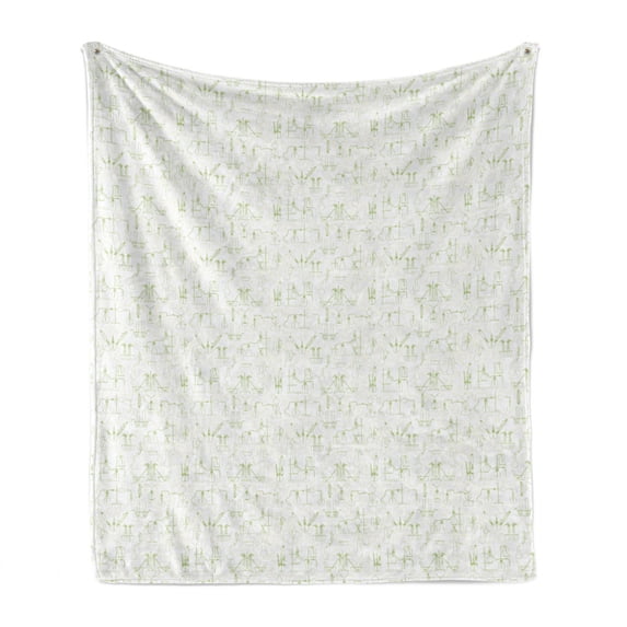 Lab Soft Flannel Fleece Throw Blanket, Biochemistry Concept with Flasks Bottles and Tubes Minimalist Design, Cozy Plush for Indoor and Outdoor Use, 50" x 70", Pale Yellow Apple Green, by Ambesonne