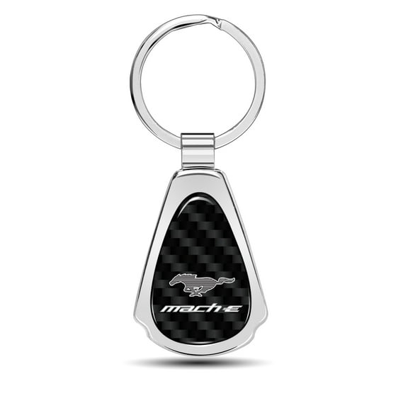 iPick Image for Ford Mustang Mach-E Real Black Carbon Fiber Chrome Metal Teardrop Key Chain, Official Licensed