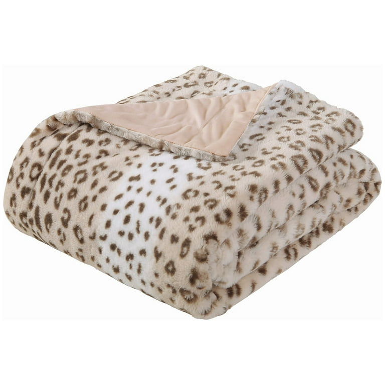 Printed Faux Rabbit Fur Throw Lightweight Plush Cozy Soft Blanket 50