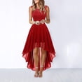 thumbnail image 3 of Vestido de encaje con cinturón y lazo, vestidos elegantes de longitud Irregular para mujer, vestido de fiesta de cóctel sin mangas para invitados de boda, 3 of 5