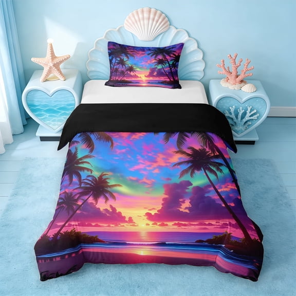 Erosebridal Hawaii Beach Twin Bedding,Hawaii Holiday Tropical Botanical Coconut Tree Duvet Cover Set For Girls,Reversible Black,2pcs(No Comforter)