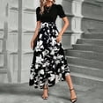 thumbnail image 7 of Womens Maxi Skirts Fashion Boho Flowy Swing Dresses Casual Round-Neck Short Sleeve Top Printing High Waist Dress Leisure Vacation Beach Elastic Long Skirts, 7 of 7