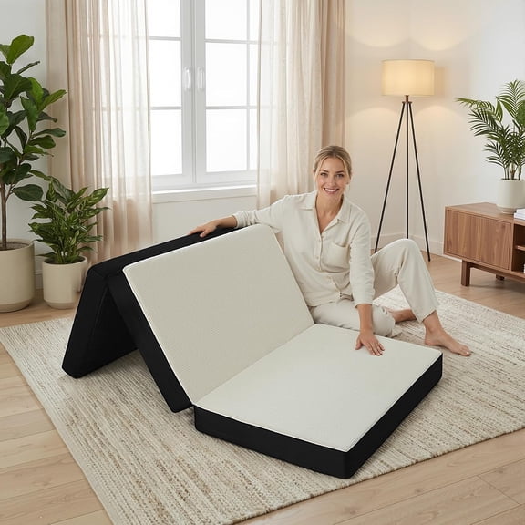 Foldable Mattress Twin Memory Foam Tri Folding Pad Washable, 75x38x4" White | Tri Fold Floor Mattresses, 4 inch Thickness, Removable Cover, Nap Pad, Guest Visitor Sleeping pad,Travel RV Camping Pad