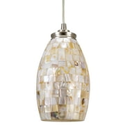 Kira Home Coast 9" Modern Oval Mini Pendant Light   Hand-Crafted Mosaic Sea Shell Glass, Brushed Nickel / Neutral Color