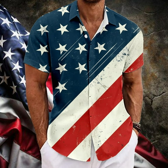 ZZHZGZ Fourth of July Green Tie Dye Shirt Men's Casual Loose fit Shirt for Daily Wear with Printed for Summer and Autumn Late July Red Dress Shirt Xxl