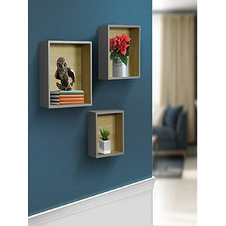 Sorbus Floating Wood Box Shelves Cube Square Frame Desing For Photos Decorative Itemuch More Set Of 3 Grey
